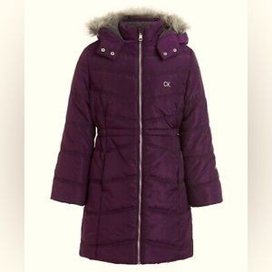 Calvin Klein Girls Dark Purple Hooded Coat. SIZE 8/10 M.